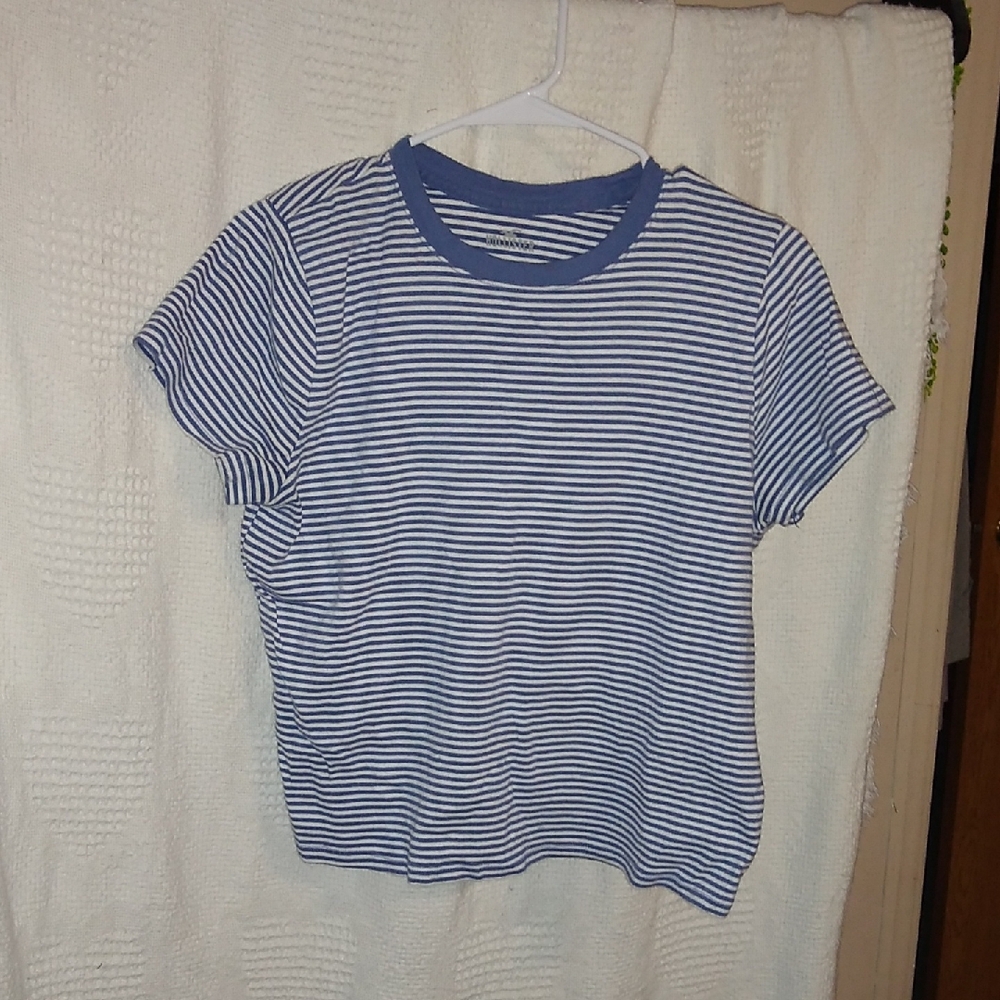 Hollister Navy and White Striped Tee